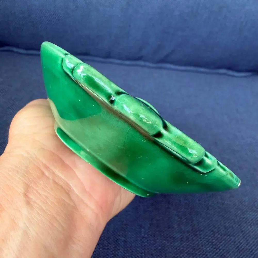 Lefton Winking Santa Green Bell Shape Candy Nut Dish Vtg Christmas Trinket READ
